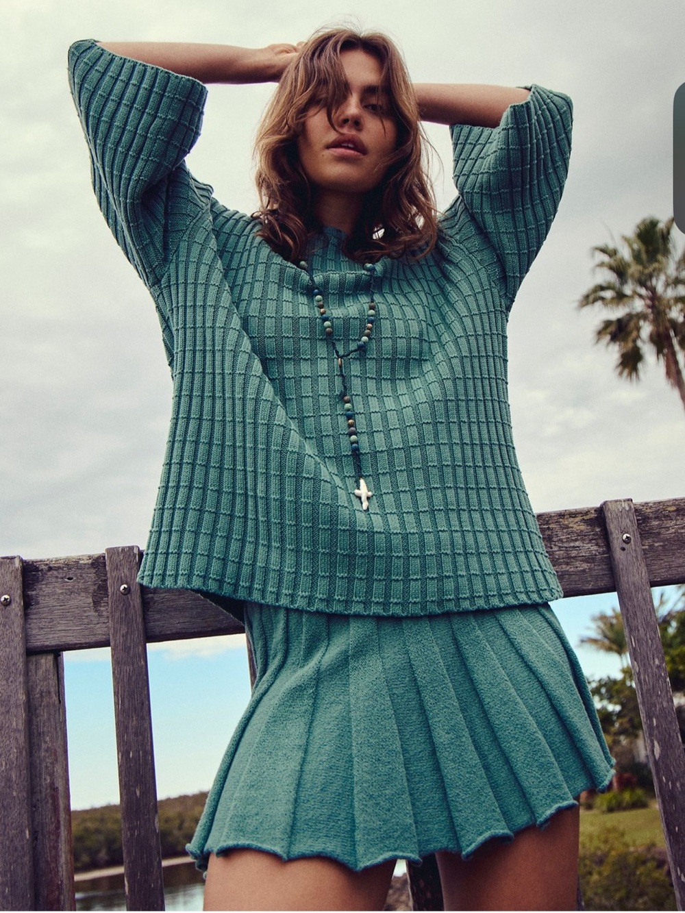 Free People Free-est Kenzie Knit Sweater Skirt Set 2 Piece Dark Green size XL